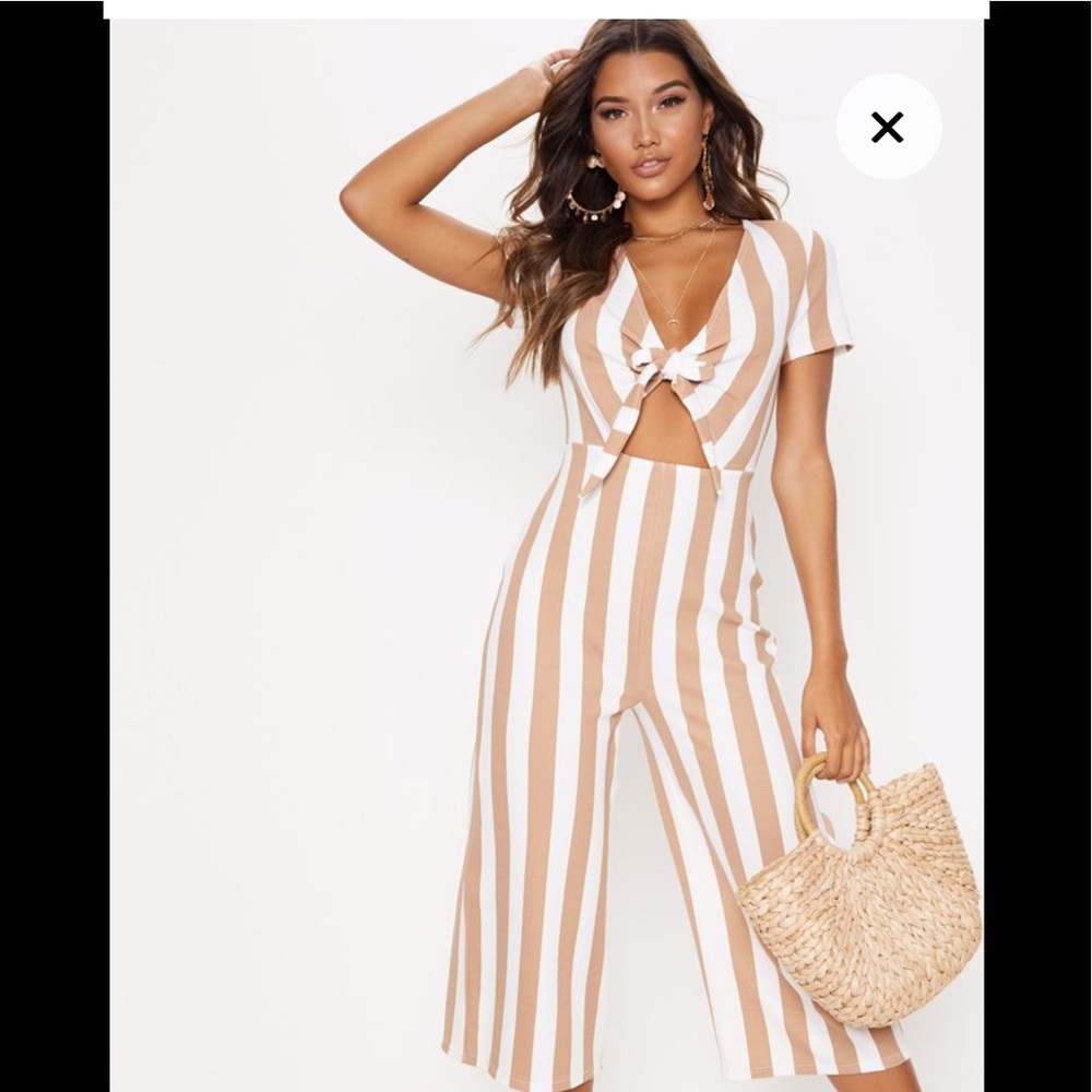PrettyLittleThing Stripe Culotte Jumpsuit